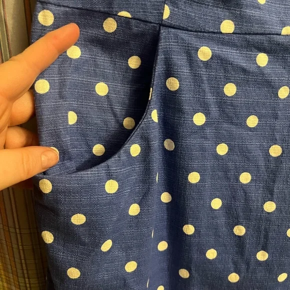 Ralph Lauren chaps Blue Polka Dot Mini Dress Pleated Pocket Sleeveless size 14 - Picture 4 of 9